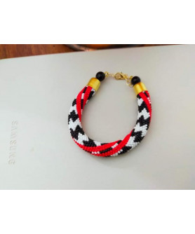 Red Zebra Bead Crochet Bracelet