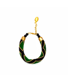 Green-Black Bead Crochet Bracelet