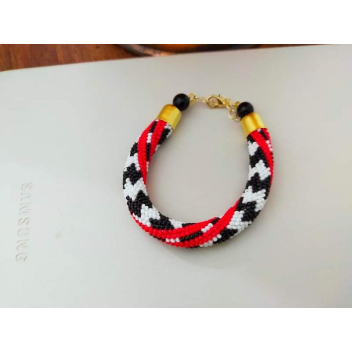 Red Zebra Bead Crochet Bracelet