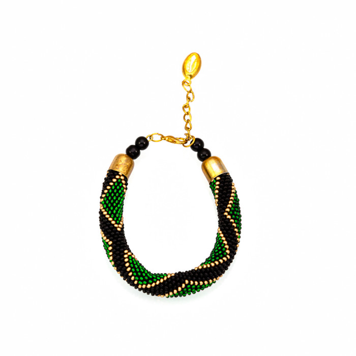 Πράσινο - Μαύρο Bead Crochet Βραχιόλι