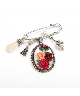 Erato Multi Color Rococo Pin with Flower Embroidery