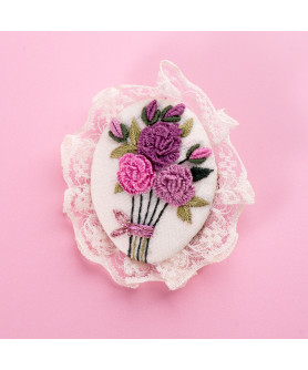 White Rococo Pin with Flower Embroidery